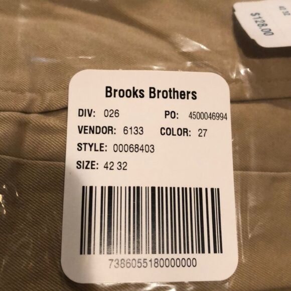 NWT Men’s Brooks Brothers Clark Fit Pants 42W x 32L Tan Flat Front - Picture 4 of 6